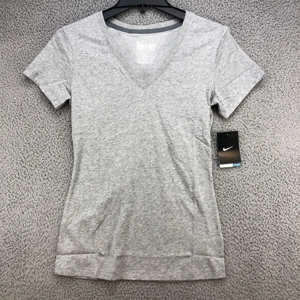 Nike Dri Fit Women's Small Athletic Outdoor Exercise V-Neck T-Shirt Gray